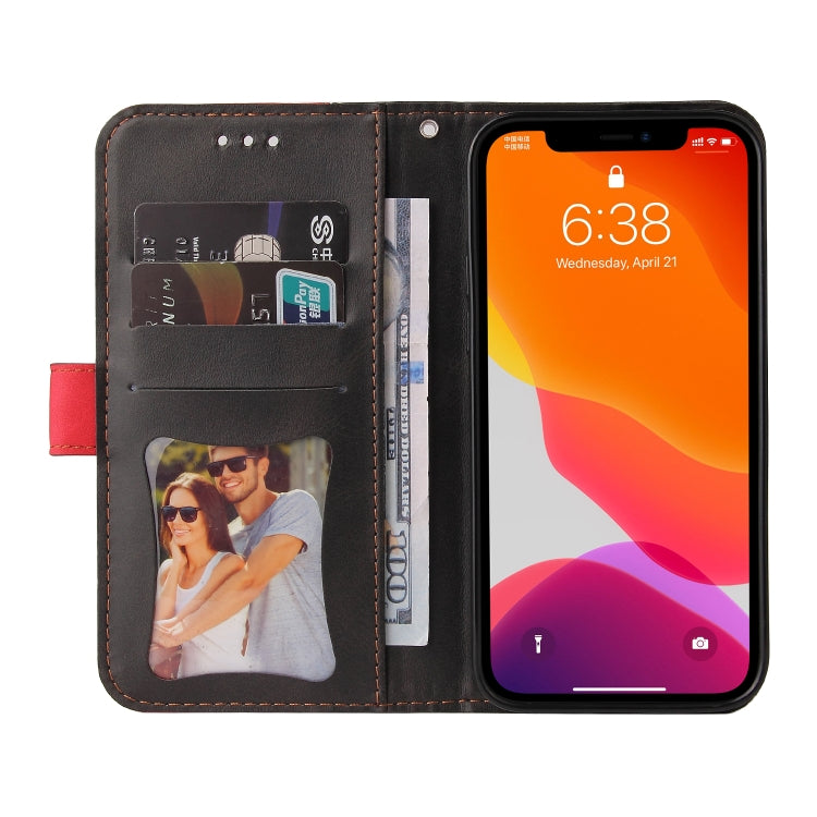 For iPhone 12 Pro Max Business Stitching-Color Horizontal Flip PU Leather Case with Holder & Card Slots & Photo Frame(Red)