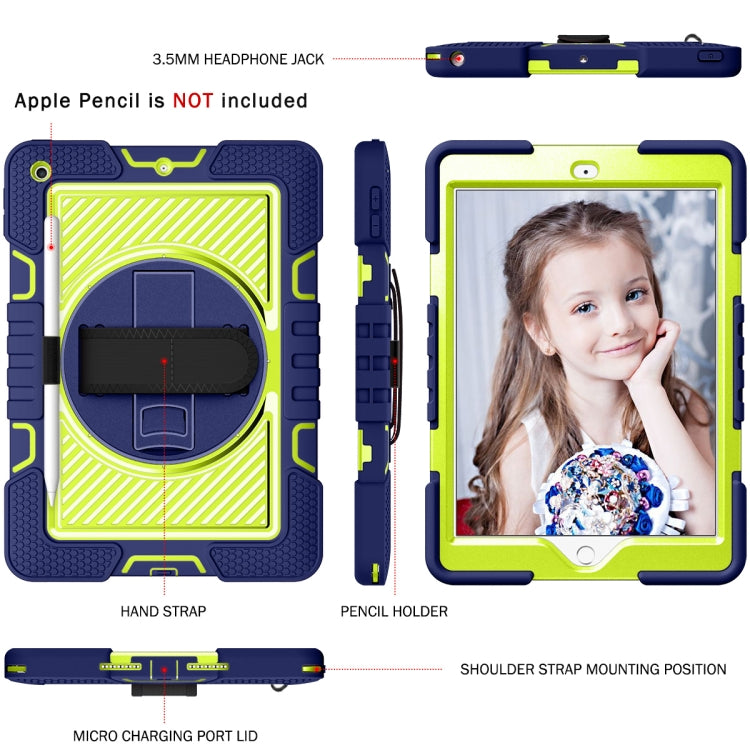 For iPad 10.2 2021 / 2020 / 2019 360 Degree Rotation Contrast Color Shockproof Silicone + PC Case with Holder & Hand Grip Strap & Shoulder Strap