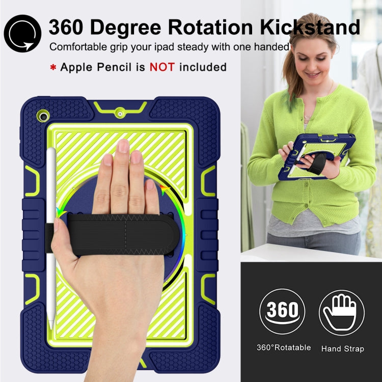 For iPad 10.2 2021 / 2020 / 2019 360 Degree Rotation Contrast Color Shockproof Silicone + PC Case with Holder & Hand Grip Strap & Shoulder Strap