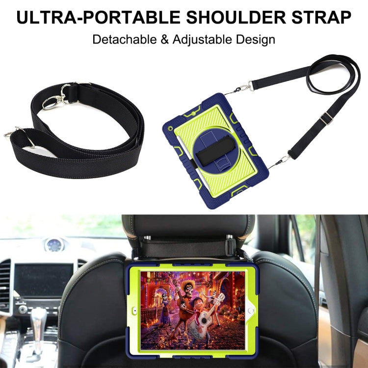 For iPad 10.2 2021 / 2020 / 2019 360 Degree Rotation Contrast Color Shockproof Silicone + PC Case with Holder & Hand Grip Strap & Shoulder Strap