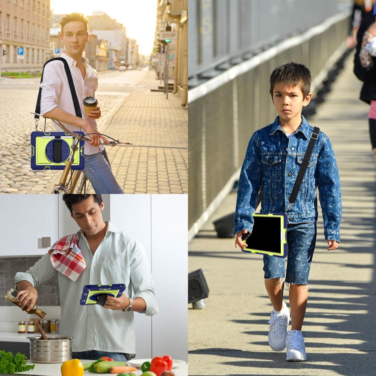 For iPad 10.2 2021 / 2020 / 2019 360 Degree Rotation Contrast Color Shockproof Silicone + PC Case with Holder & Hand Grip Strap & Shoulder Strap