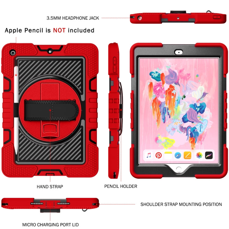 For iPad 10.2 2021 / 2020 / 2019 360 Degree Rotation Contrast Color Shockproof Silicone + PC Case with Holder & Hand Grip Strap & Shoulder Strap