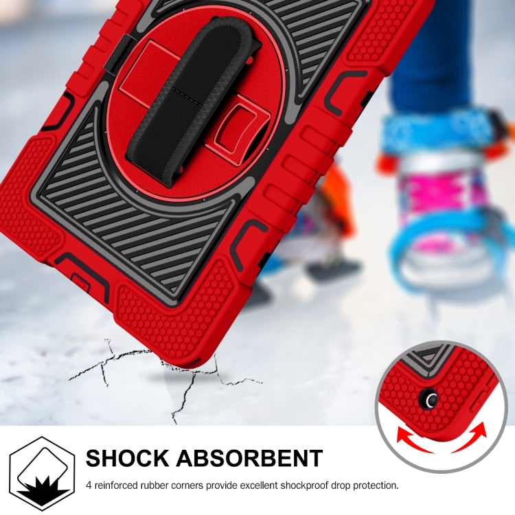 For iPad 10.2 2021 / 2020 / 2019 360 Degree Rotation Contrast Color Shockproof Silicone + PC Case with Holder & Hand Grip Strap & Shoulder Strap