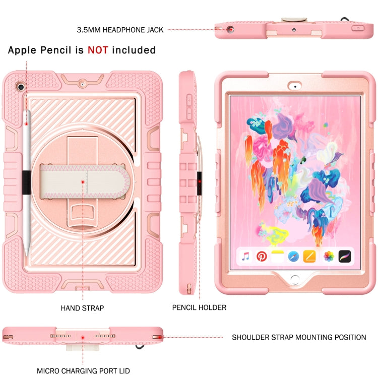 For iPad 10.2 2021 / 2020 / 2019 360 Degree Rotation Contrast Color Shockproof Silicone + PC Case with Holder & Hand Grip Strap & Shoulder Strap