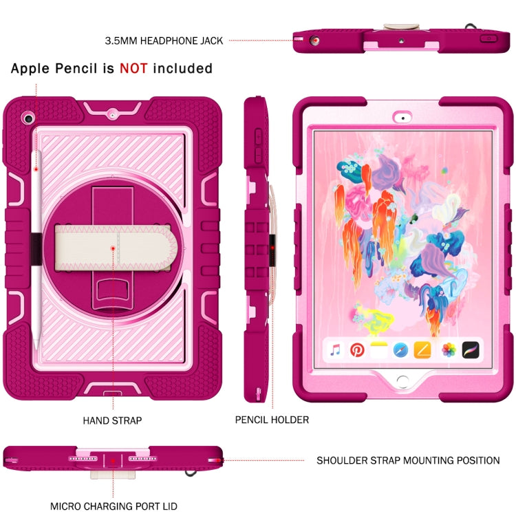 For iPad 10.2 2021 / 2020 / 2019 360 Degree Rotation Contrast Color Shockproof Silicone + PC Case with Holder & Hand Grip Strap & Shoulder Strap