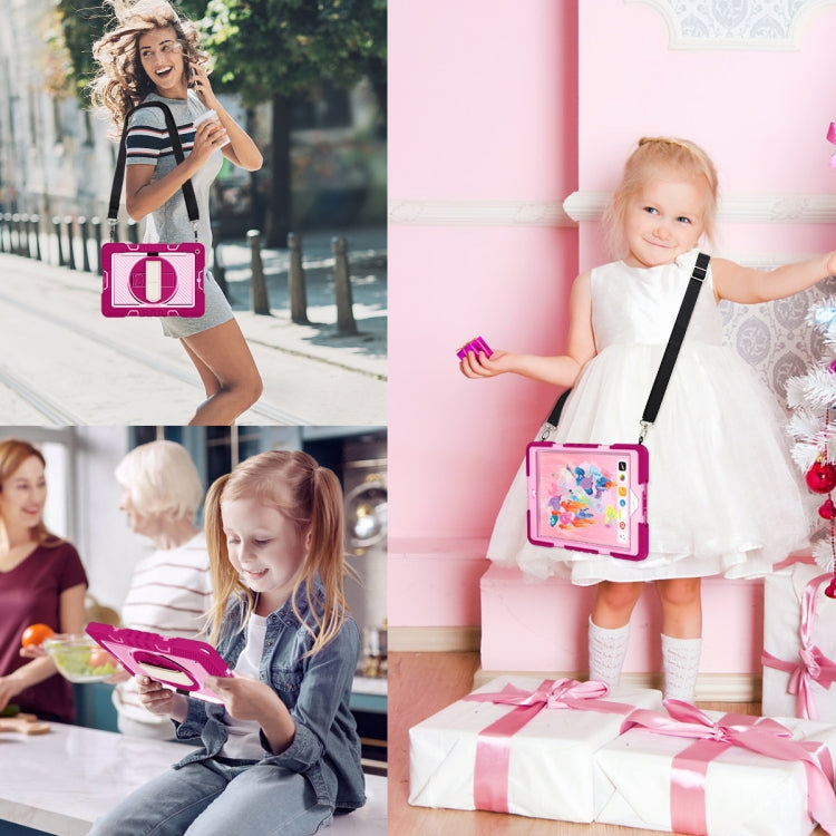 For iPad 10.2 2021 / 2020 / 2019 360 Degree Rotation Contrast Color Shockproof Silicone + PC Case with Holder & Hand Grip Strap & Shoulder Strap