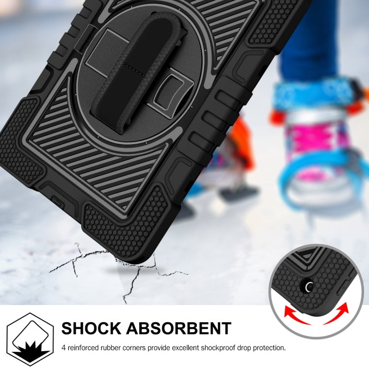 For iPad 10.2 2021 / 2020 / 2019 360 Degree Rotation Contrast Color Shockproof Silicone + PC Case with Holder & Hand Grip Strap & Shoulder Strap