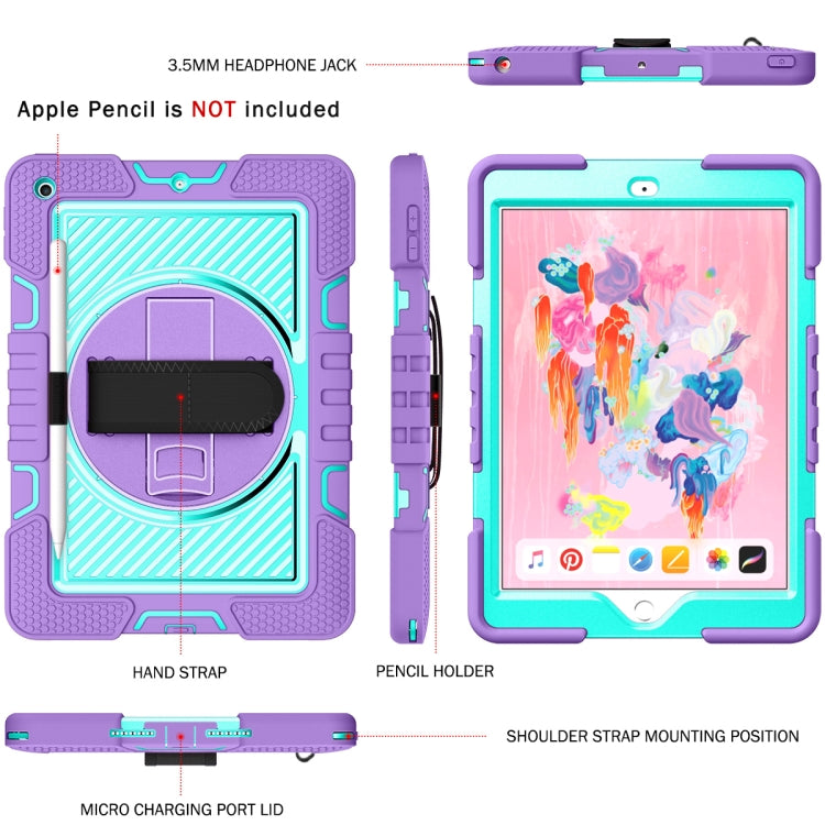 For iPad 10.2 2021 / 2020 / 2019 360 Degree Rotation Contrast Color Shockproof Silicone + PC Case with Holder & Hand Grip Strap & Shoulder Strap