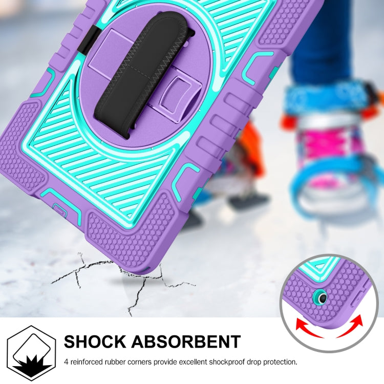For iPad 10.2 2021 / 2020 / 2019 360 Degree Rotation Contrast Color Shockproof Silicone + PC Case with Holder & Hand Grip Strap & Shoulder Strap