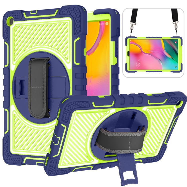 For Samsung Galaxy Tab A 10.1 2019 T515 360 Degree Rotation Contrast Color Shockproof Silicone + PC Case with Holder & Hand Grip Strap & Shoulder Strap