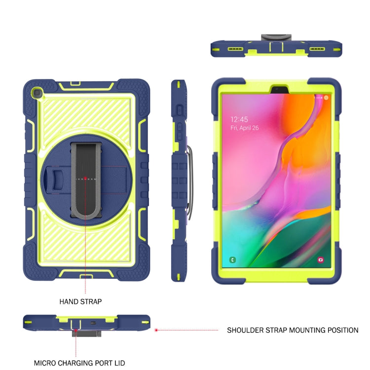For Samsung Galaxy Tab A 10.1 2019 T515 360 Degree Rotation Contrast Color Shockproof Silicone + PC Case with Holder & Hand Grip Strap & Shoulder Strap