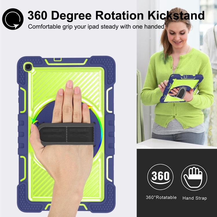 For Samsung Galaxy Tab A 10.1 2019 T515 360 Degree Rotation Contrast Color Shockproof Silicone + PC Case with Holder & Hand Grip Strap & Shoulder Strap