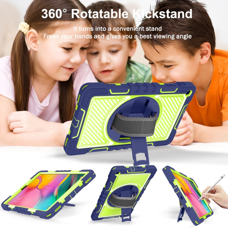 For Samsung Galaxy Tab A 10.1 2019 T515 360 Degree Rotation Contrast Color Shockproof Silicone + PC Case with Holder & Hand Grip Strap & Shoulder Strap