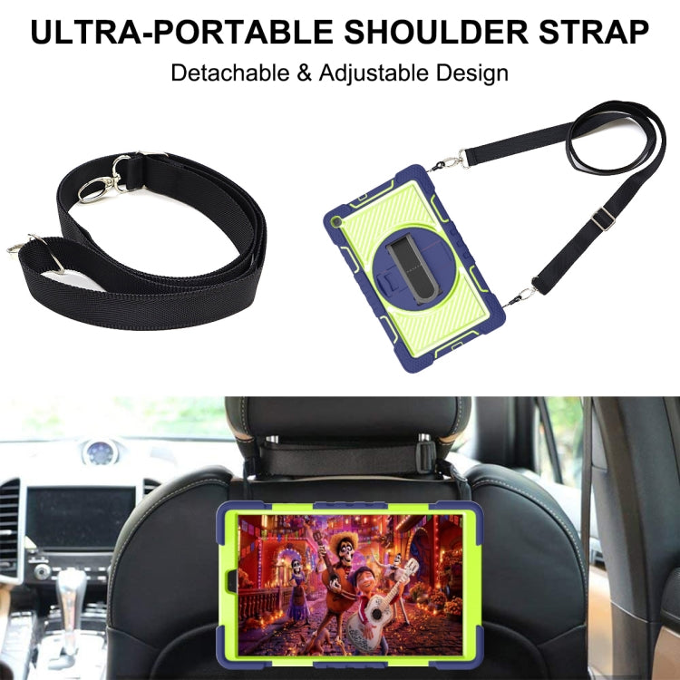 For Samsung Galaxy Tab A 10.1 2019 T515 360 Degree Rotation Contrast Color Shockproof Silicone + PC Case with Holder & Hand Grip Strap & Shoulder Strap