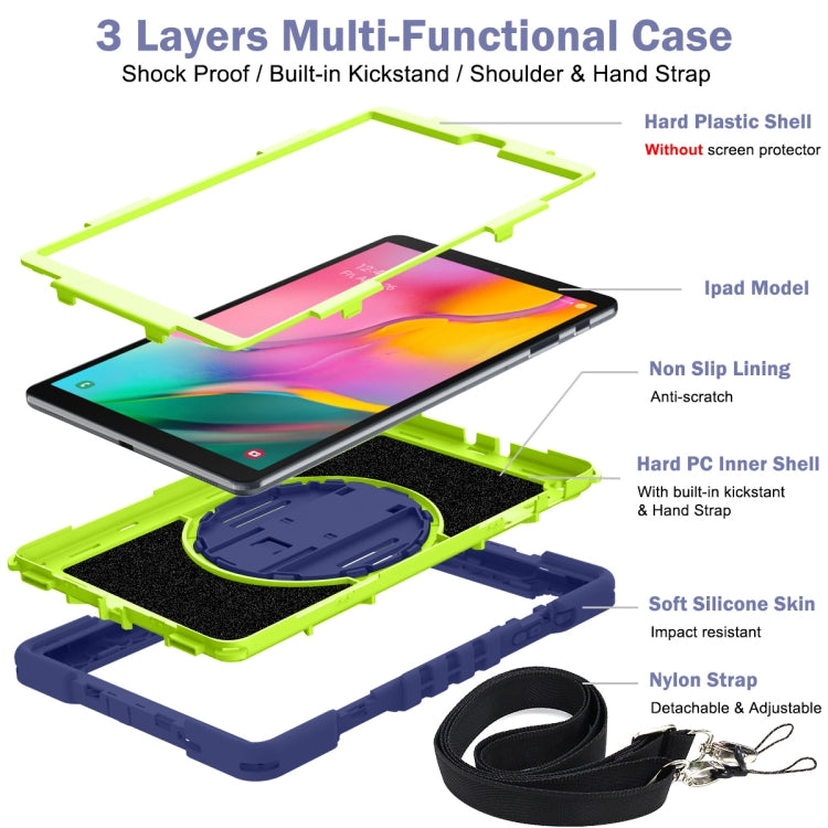 For Samsung Galaxy Tab A 10.1 2019 T515 360 Degree Rotation Contrast Color Shockproof Silicone + PC Case with Holder & Hand Grip Strap & Shoulder Strap