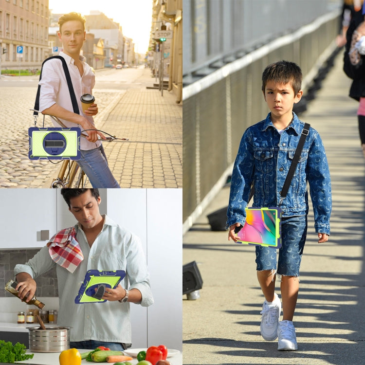 For Samsung Galaxy Tab A 10.1 2019 T515 360 Degree Rotation Contrast Color Shockproof Silicone + PC Case with Holder & Hand Grip Strap & Shoulder Strap