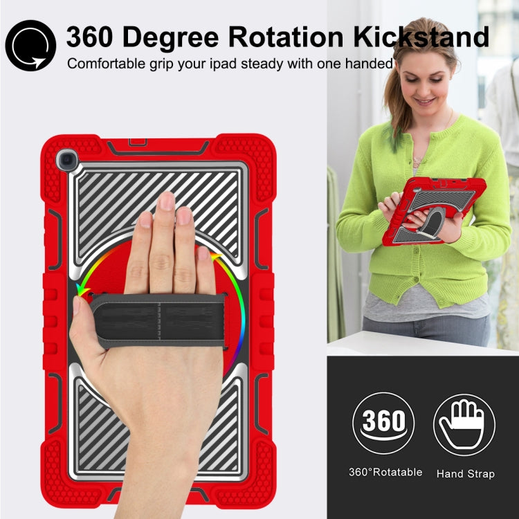 For Samsung Galaxy Tab A 10.1 2019 T515 360 Degree Rotation Contrast Color Shockproof Silicone + PC Case with Holder & Hand Grip Strap & Shoulder Strap