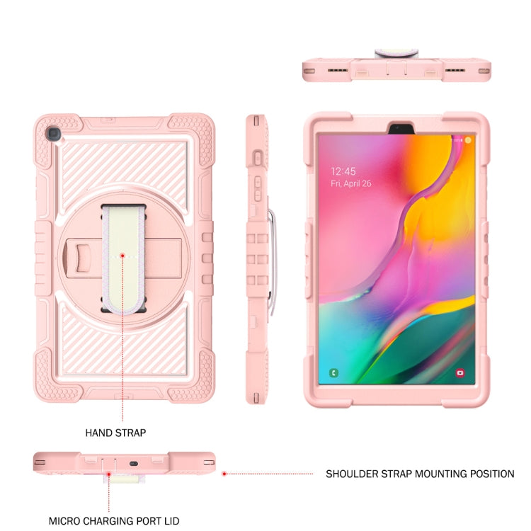 For Samsung Galaxy Tab A 10.1 2019 T515 360 Degree Rotation Contrast Color Shockproof Silicone + PC Case with Holder & Hand Grip Strap & Shoulder Strap