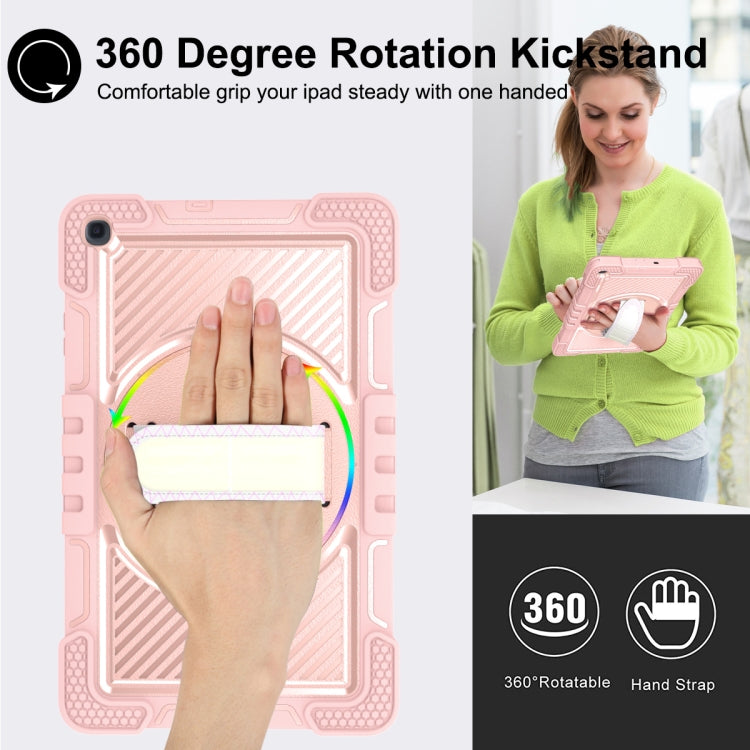 For Samsung Galaxy Tab A 10.1 2019 T515 360 Degree Rotation Contrast Color Shockproof Silicone + PC Case with Holder & Hand Grip Strap & Shoulder Strap