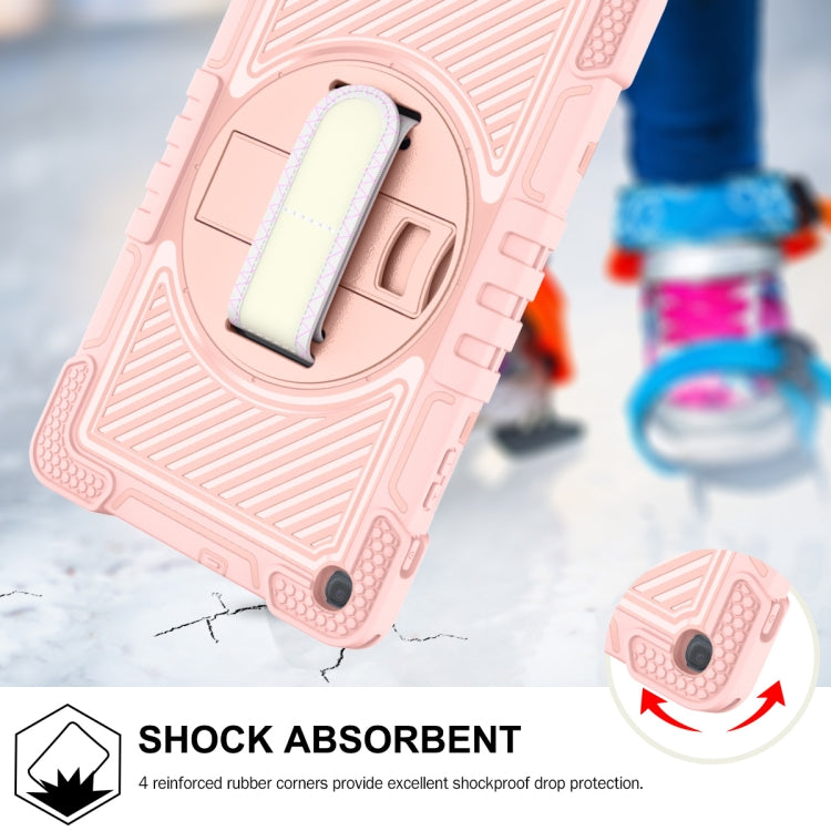 For Samsung Galaxy Tab A 10.1 2019 T515 360 Degree Rotation Contrast Color Shockproof Silicone + PC Case with Holder & Hand Grip Strap & Shoulder Strap