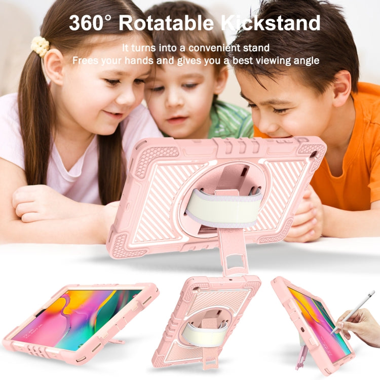 For Samsung Galaxy Tab A 10.1 2019 T515 360 Degree Rotation Contrast Color Shockproof Silicone + PC Case with Holder & Hand Grip Strap & Shoulder Strap