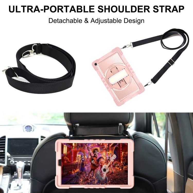 For Samsung Galaxy Tab A 10.1 2019 T515 360 Degree Rotation Contrast Color Shockproof Silicone + PC Case with Holder & Hand Grip Strap & Shoulder Strap