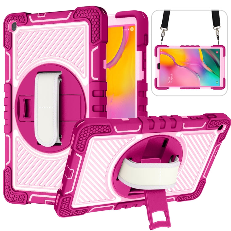 For Samsung Galaxy Tab A 10.1 2019 T515 360 Degree Rotation Contrast Color Shockproof Silicone + PC Case with Holder & Hand Grip Strap & Shoulder Strap