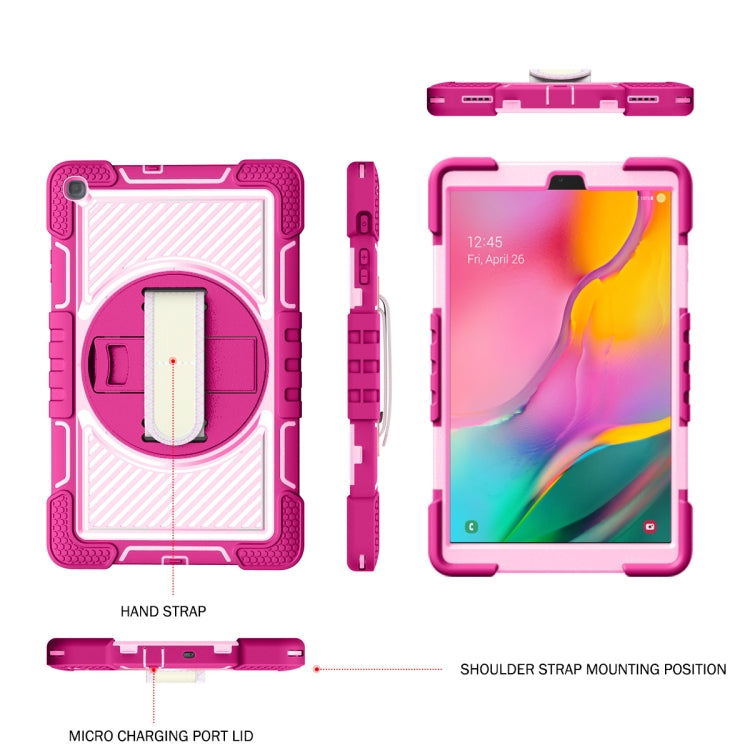For Samsung Galaxy Tab A 10.1 2019 T515 360 Degree Rotation Contrast Color Shockproof Silicone + PC Case with Holder & Hand Grip Strap & Shoulder Strap
