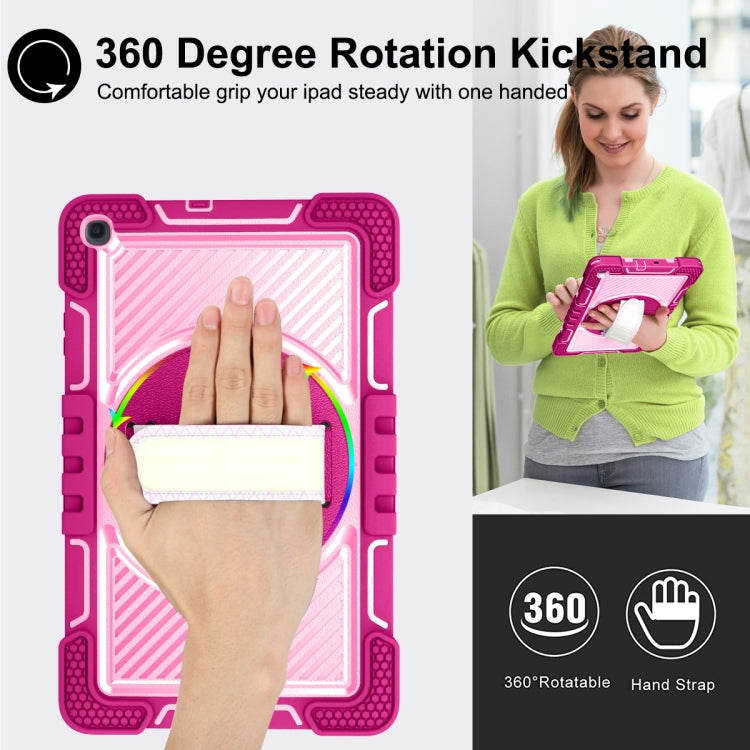 For Samsung Galaxy Tab A 10.1 2019 T515 360 Degree Rotation Contrast Color Shockproof Silicone + PC Case with Holder & Hand Grip Strap & Shoulder Strap