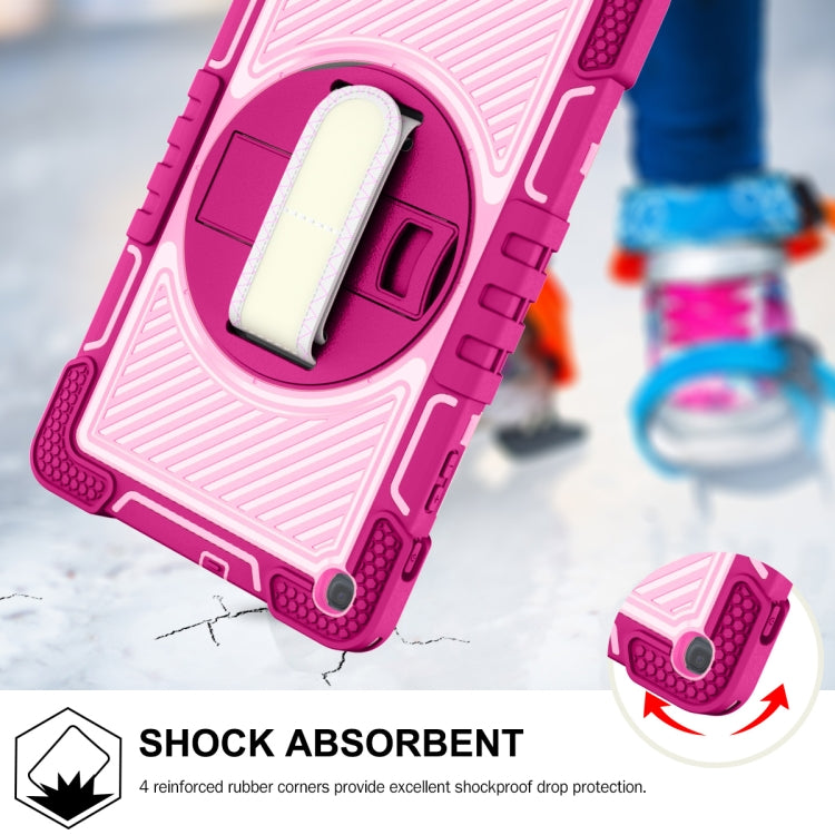 For Samsung Galaxy Tab A 10.1 2019 T515 360 Degree Rotation Contrast Color Shockproof Silicone + PC Case with Holder & Hand Grip Strap & Shoulder Strap