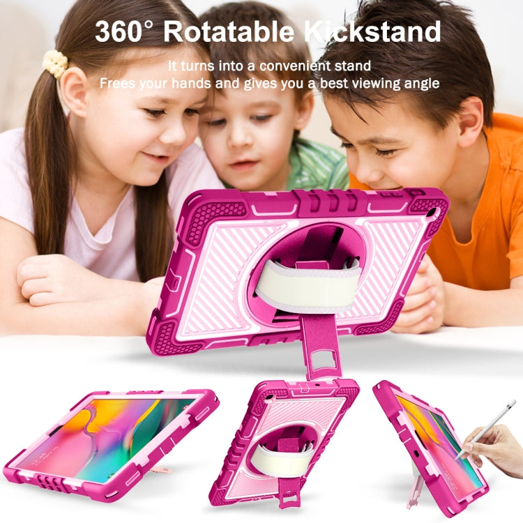 For Samsung Galaxy Tab A 10.1 2019 T515 360 Degree Rotation Contrast Color Shockproof Silicone + PC Case with Holder & Hand Grip Strap & Shoulder Strap