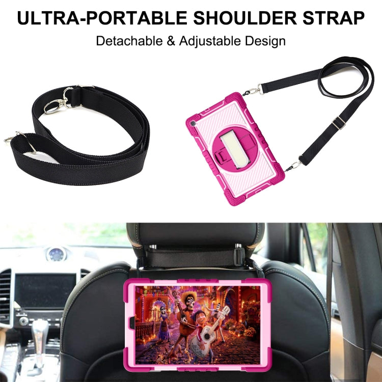 For Samsung Galaxy Tab A 10.1 2019 T515 360 Degree Rotation Contrast Color Shockproof Silicone + PC Case with Holder & Hand Grip Strap & Shoulder Strap