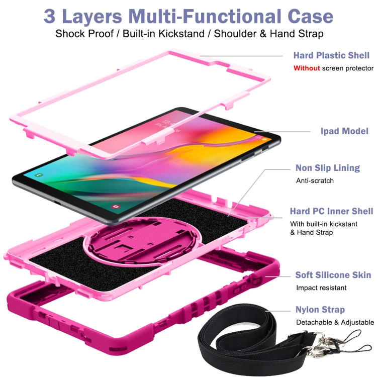 For Samsung Galaxy Tab A 10.1 2019 T515 360 Degree Rotation Contrast Color Shockproof Silicone + PC Case with Holder & Hand Grip Strap & Shoulder Strap