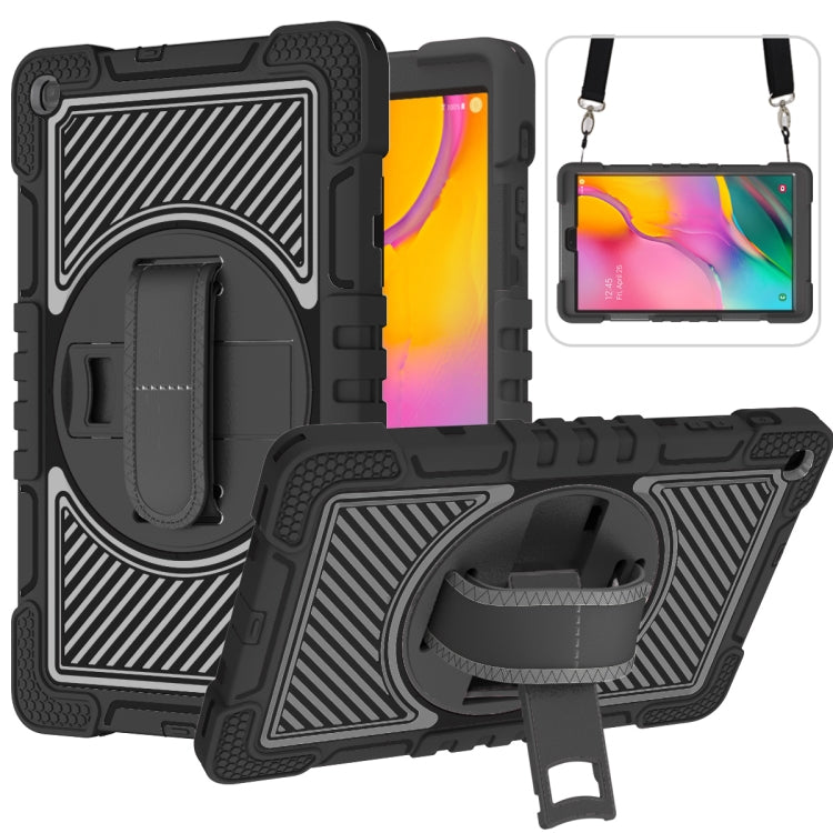 For Samsung Galaxy Tab A 10.1 2019 T515 360 Degree Rotation Contrast Color Shockproof Silicone + PC Case with Holder & Hand Grip Strap & Shoulder Strap