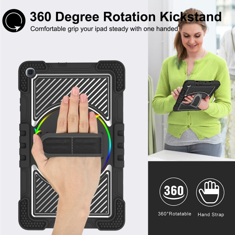 For Samsung Galaxy Tab A 10.1 2019 T515 360 Degree Rotation Contrast Color Shockproof Silicone + PC Case with Holder & Hand Grip Strap & Shoulder Strap