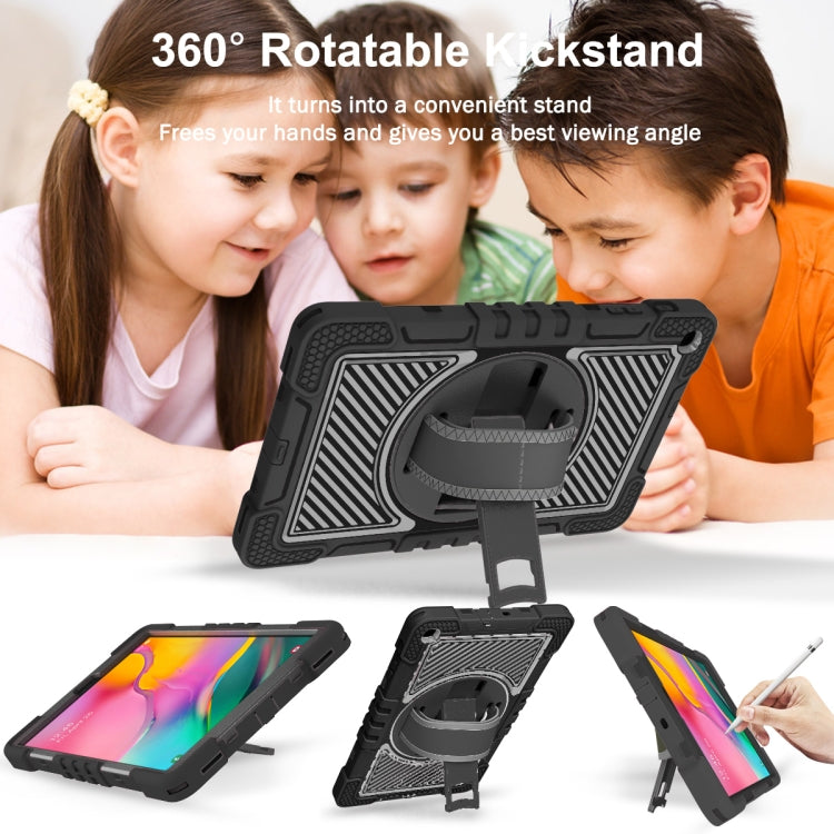For Samsung Galaxy Tab A 10.1 2019 T515 360 Degree Rotation Contrast Color Shockproof Silicone + PC Case with Holder & Hand Grip Strap & Shoulder Strap