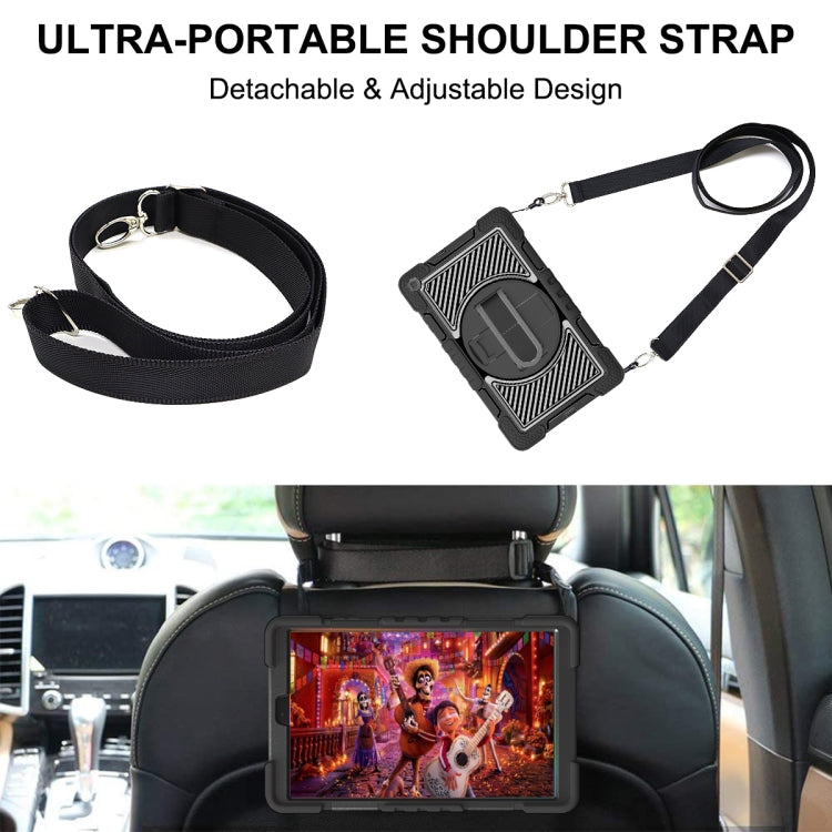For Samsung Galaxy Tab A 10.1 2019 T515 360 Degree Rotation Contrast Color Shockproof Silicone + PC Case with Holder & Hand Grip Strap & Shoulder Strap