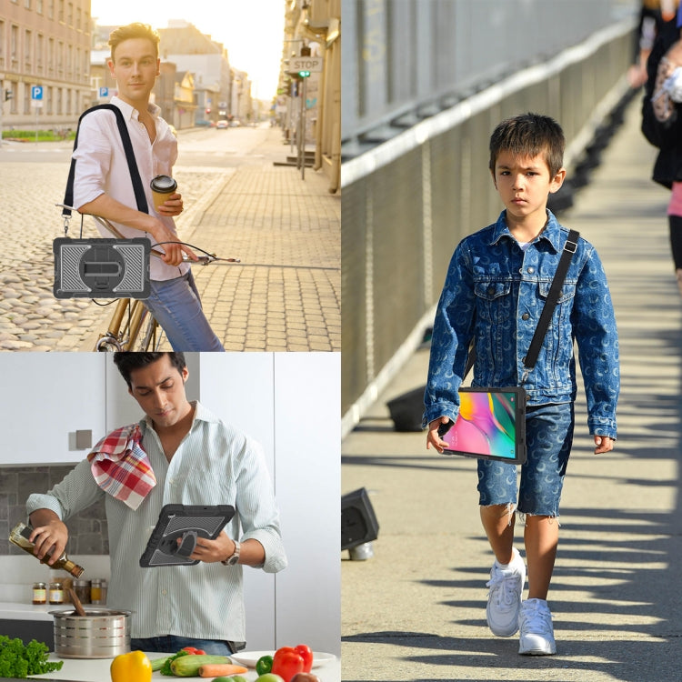 For Samsung Galaxy Tab A 10.1 2019 T515 360 Degree Rotation Contrast Color Shockproof Silicone + PC Case with Holder & Hand Grip Strap & Shoulder Strap