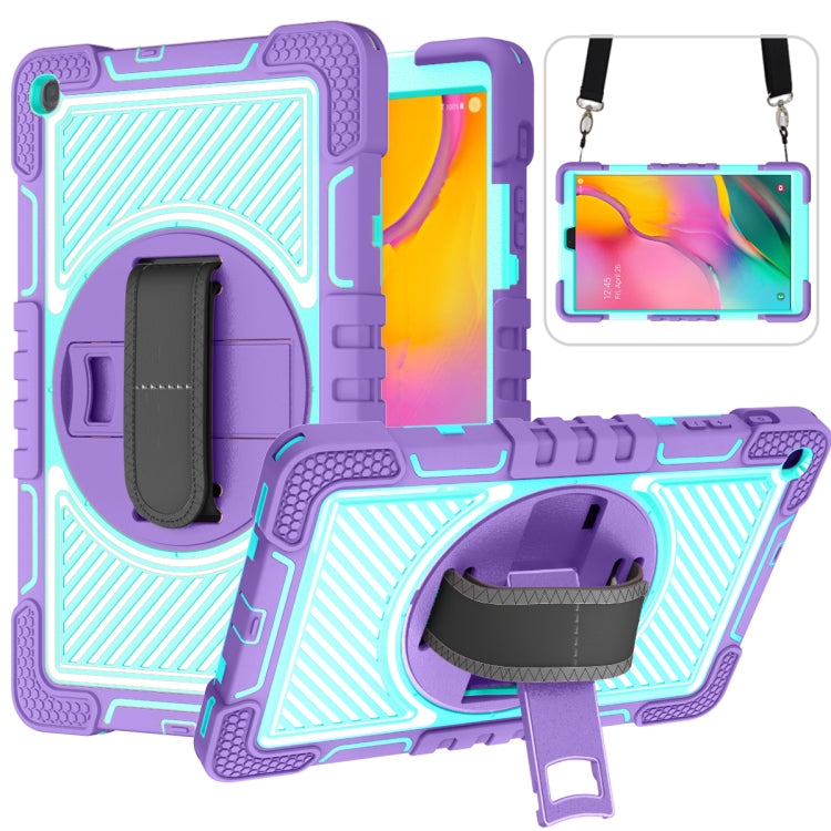 For Samsung Galaxy Tab A 10.1 2019 T515 360 Degree Rotation Contrast Color Shockproof Silicone + PC Case with Holder & Hand Grip Strap & Shoulder Strap