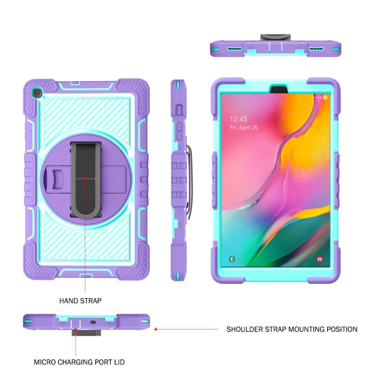 For Samsung Galaxy Tab A 10.1 2019 T515 360 Degree Rotation Contrast Color Shockproof Silicone + PC Case with Holder & Hand Grip Strap & Shoulder Strap