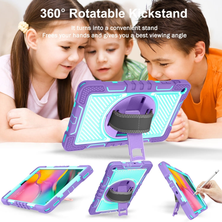 For Samsung Galaxy Tab A 10.1 2019 T515 360 Degree Rotation Contrast Color Shockproof Silicone + PC Case with Holder & Hand Grip Strap & Shoulder Strap