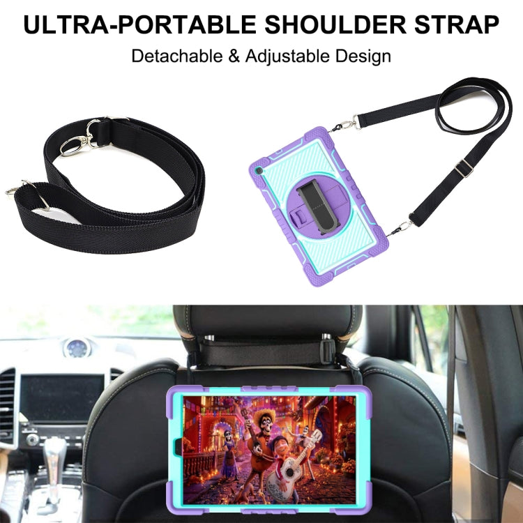 For Samsung Galaxy Tab A 10.1 2019 T515 360 Degree Rotation Contrast Color Shockproof Silicone + PC Case with Holder & Hand Grip Strap & Shoulder Strap