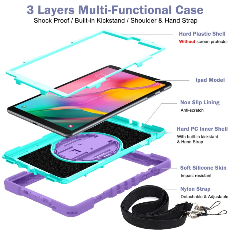 For Samsung Galaxy Tab A 10.1 2019 T515 360 Degree Rotation Contrast Color Shockproof Silicone + PC Case with Holder & Hand Grip Strap & Shoulder Strap