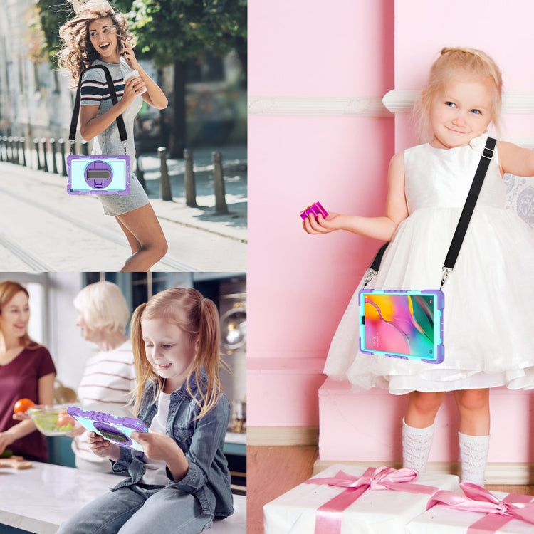 For Samsung Galaxy Tab A 10.1 2019 T515 360 Degree Rotation Contrast Color Shockproof Silicone + PC Case with Holder & Hand Grip Strap & Shoulder Strap