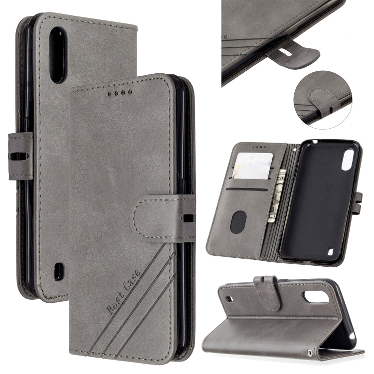 For Samsung Galaxy A01 Stitching Style 2-Color Cow Texture Horizontal Flip PU Leather Case with Holder & Card Slot & Lanyard
