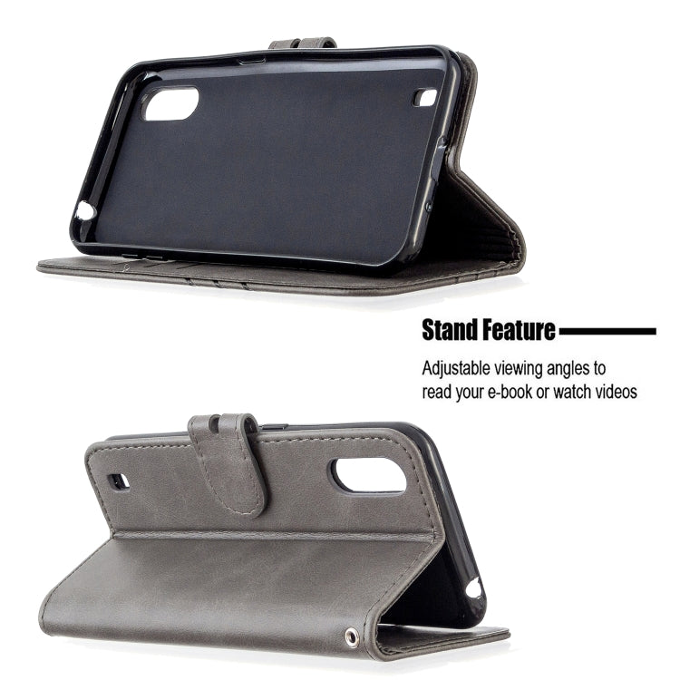 For Samsung Galaxy A01 Stitching Style 2-Color Cow Texture Horizontal Flip PU Leather Case with Holder & Card Slot & Lanyard