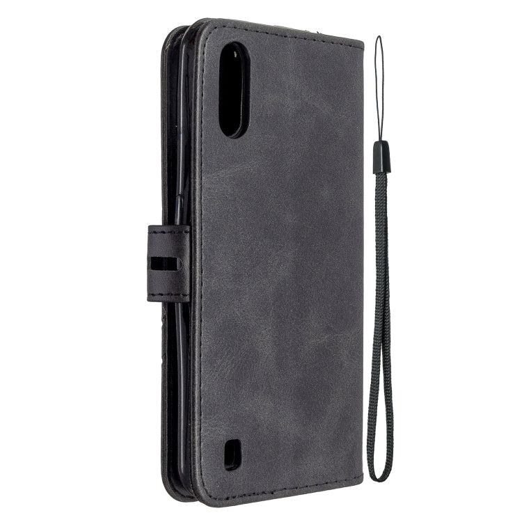 For Samsung Galaxy A01 Stitching Style 2-Color Cow Texture Horizontal Flip PU Leather Case with Holder & Card Slot & Lanyard