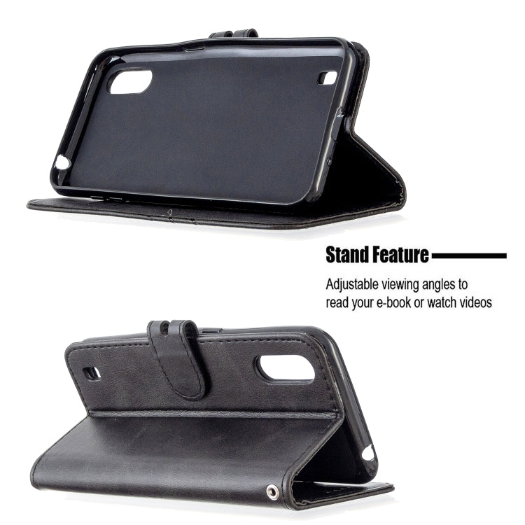 For Samsung Galaxy A01 Stitching Style 2-Color Cow Texture Horizontal Flip PU Leather Case with Holder & Card Slot & Lanyard