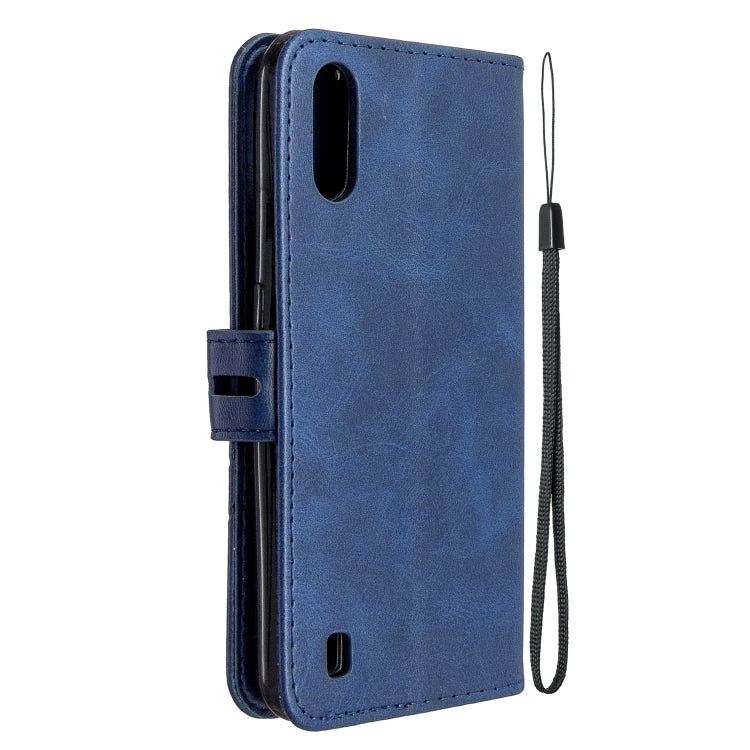 For Samsung Galaxy A01 Stitching Style 2-Color Cow Texture Horizontal Flip PU Leather Case with Holder & Card Slot & Lanyard
