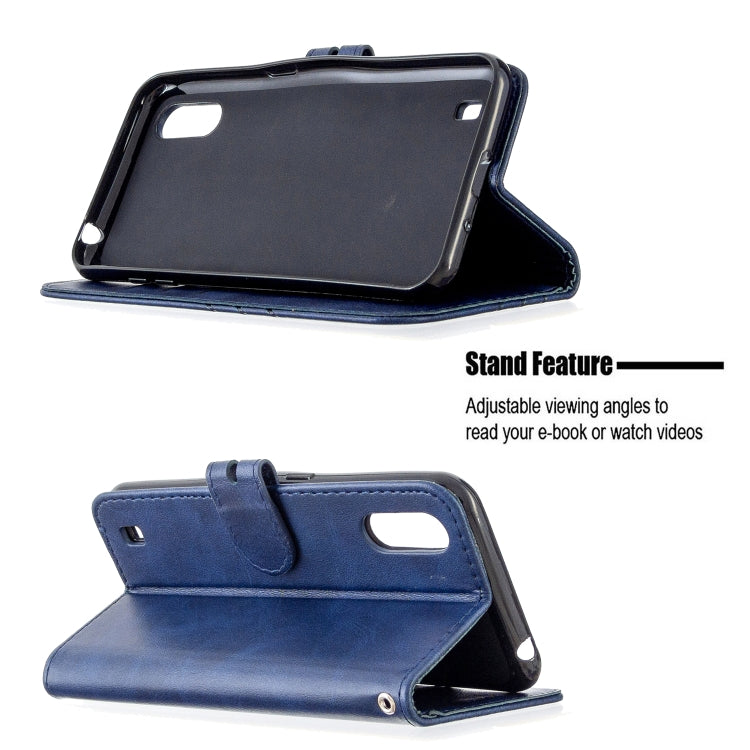 For Samsung Galaxy A01 Stitching Style 2-Color Cow Texture Horizontal Flip PU Leather Case with Holder & Card Slot & Lanyard